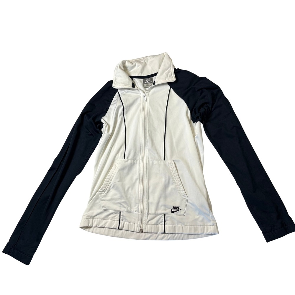 Nike Sportswear Womens Track‎ Jacket White Black Colorblock Full Zip Small S 4-6